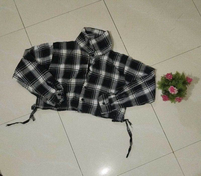 Black &amp; White Check Crop Shirt For Women And Girls