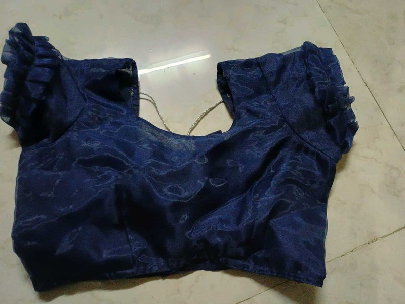 Elegant Blue Blouse with Ruffled Sleeves