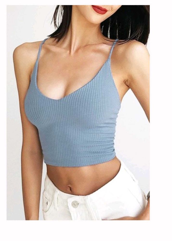Cute Blue Ribbed Cami Top
