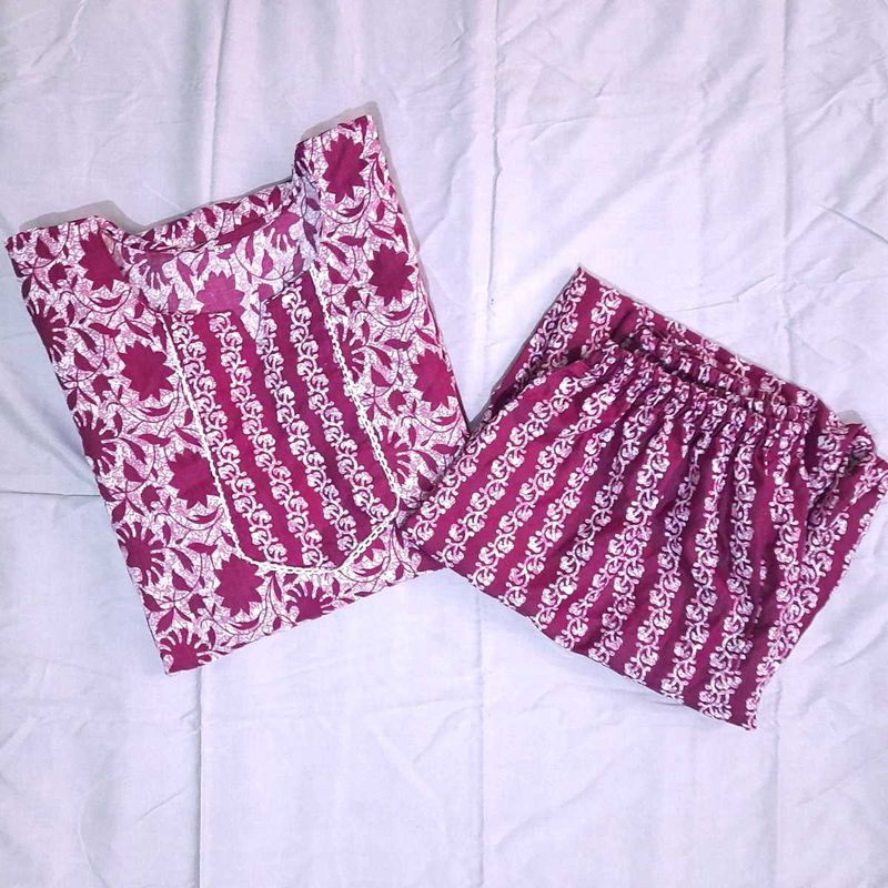 Purple Floral Kurta Set