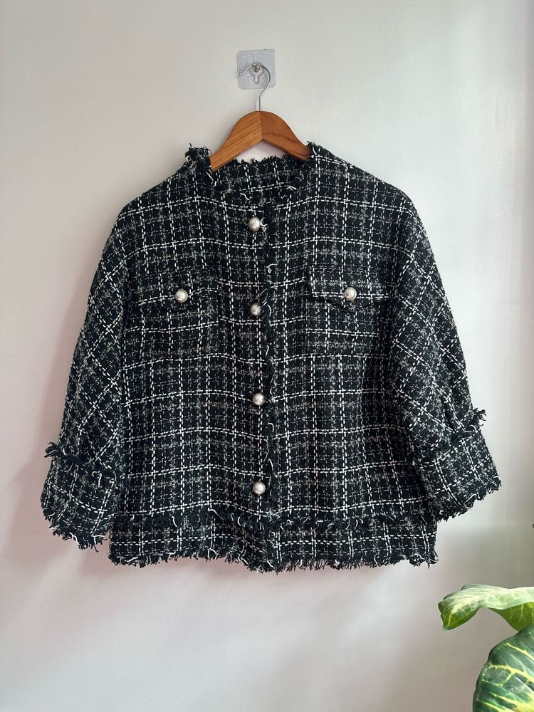 Tweed Cropped Jacket With Skorts Set