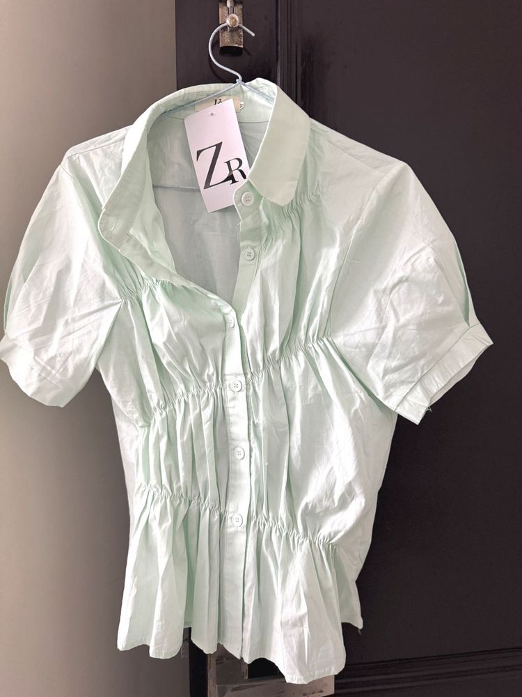 Zara Mint Green Cinched Blouse - Size S