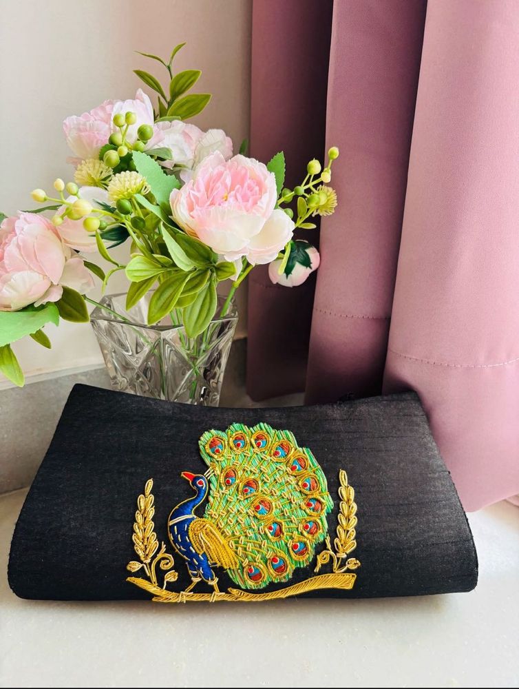 Peacock Embroidered Clutch