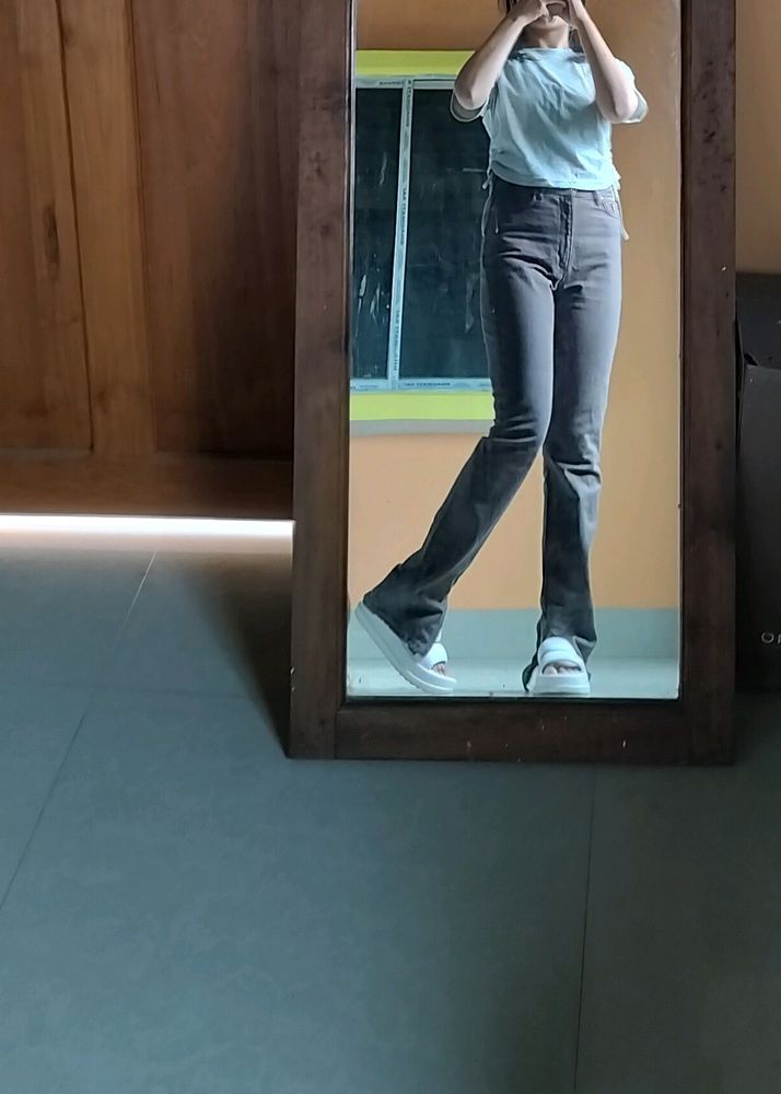 Grey Y2K Flared Jeans