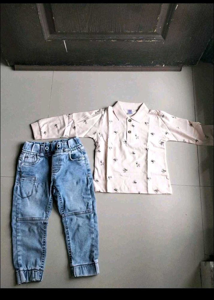Denim Joggers+ T Shirt