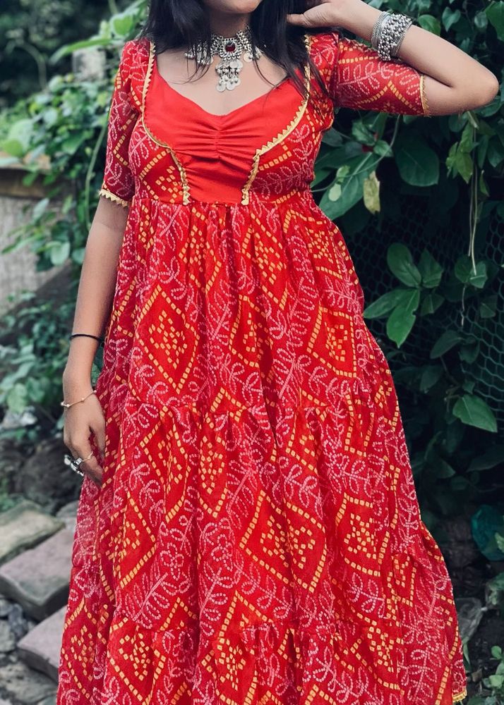 Red Bhandni Ethnic Gown(stiched)