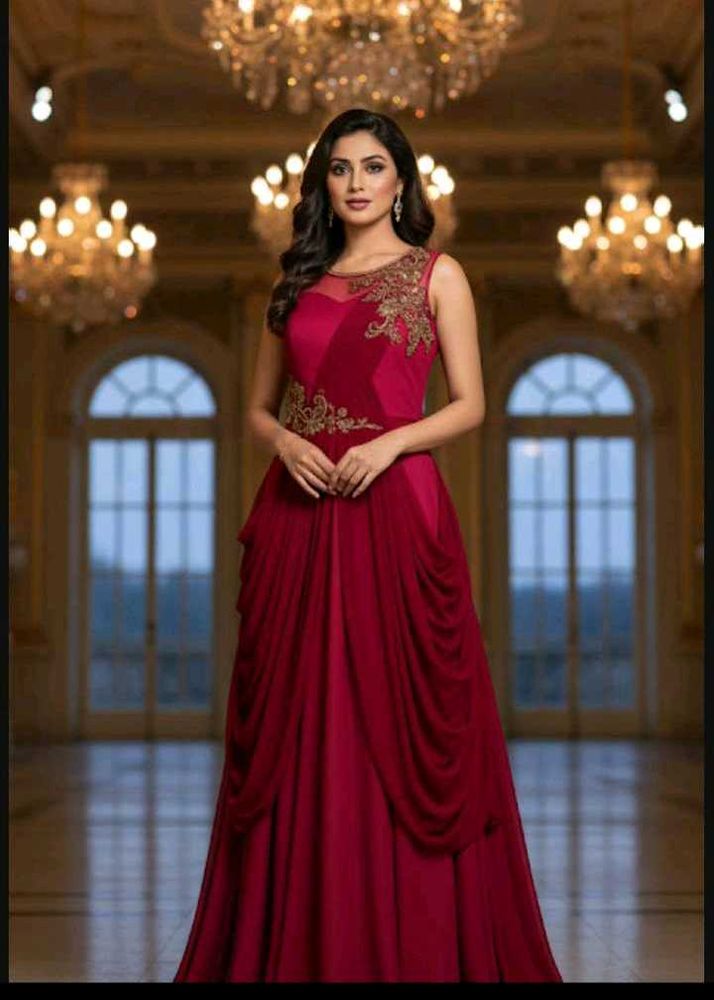 Elegant Maroon Embroidered Gown
