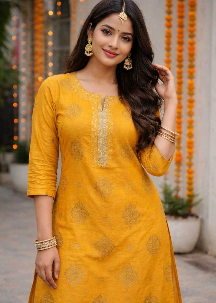 Elegant Yellow Printed Kurta