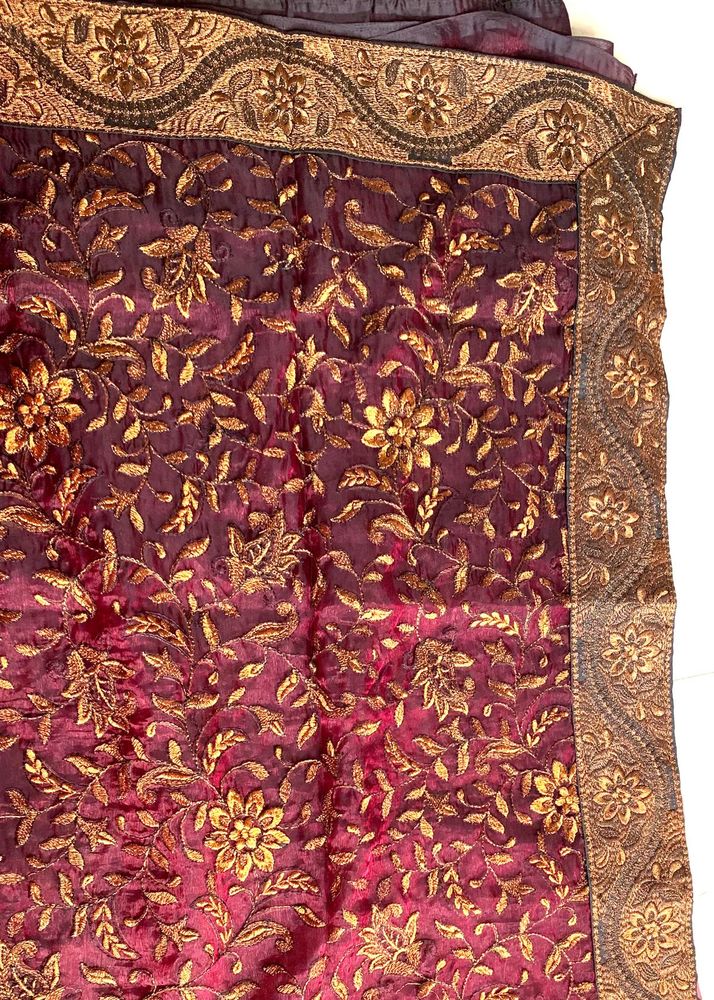Embroidered Burgundy Saree with heavy zari work