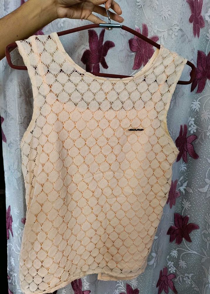 Peach Lace Tank Top