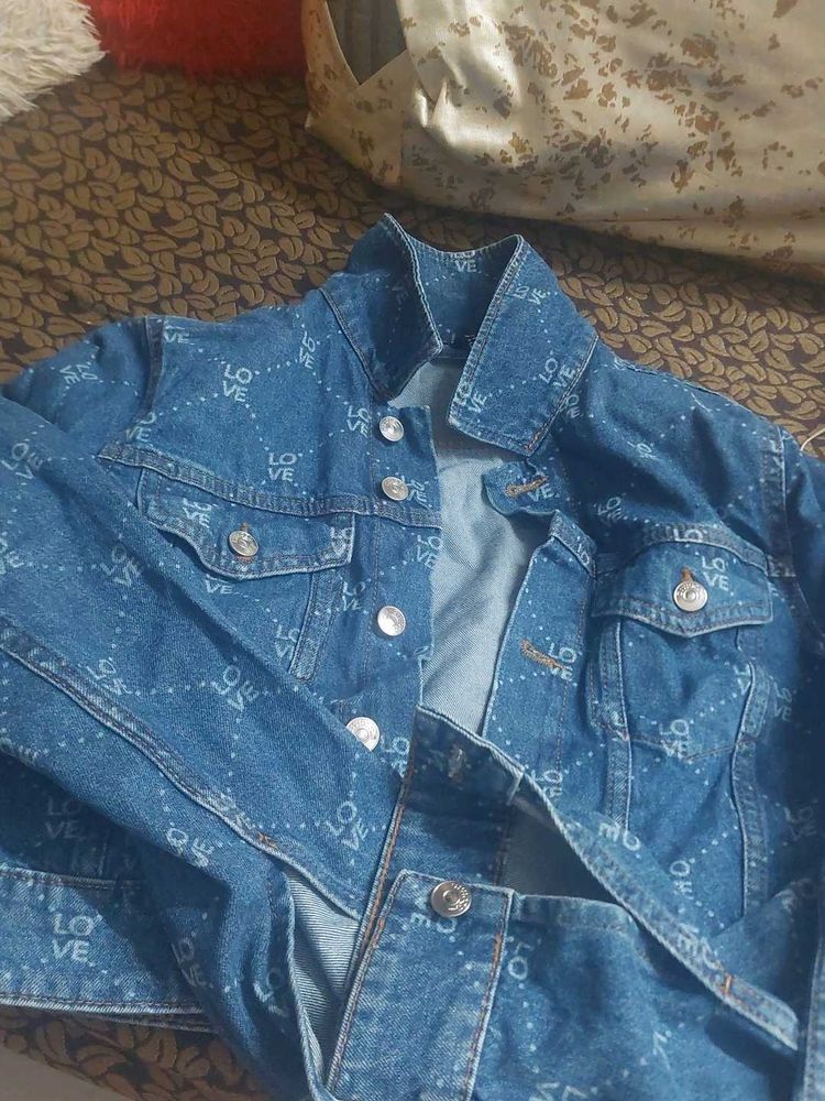 Denim Jacket with Love Print