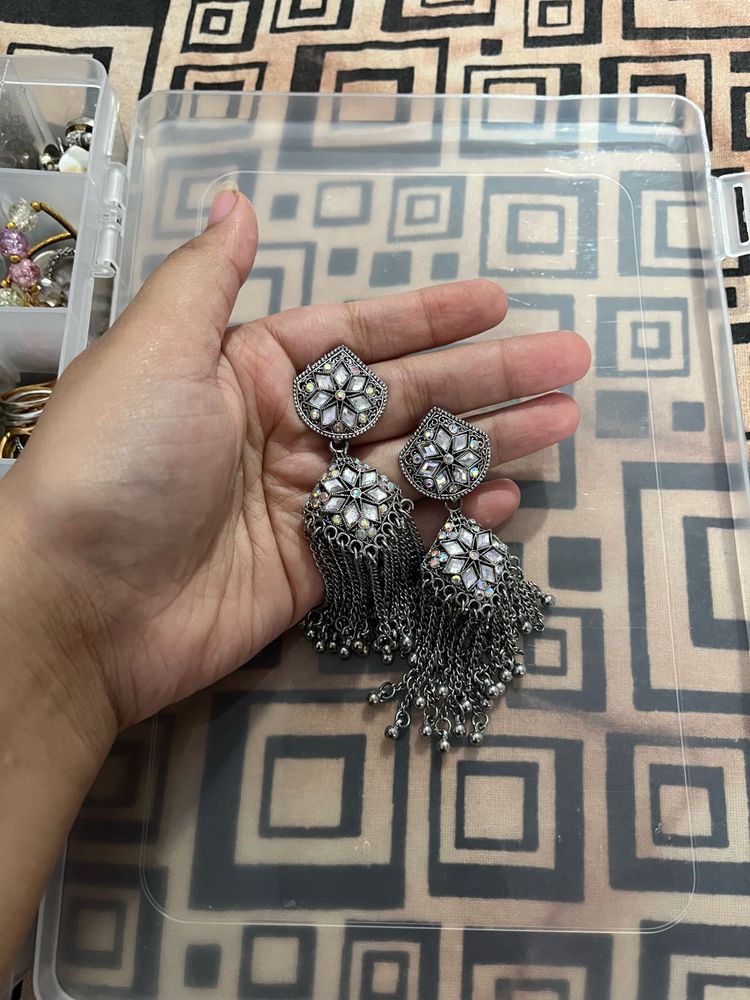 Antique Oxidised Chain Dangler Earrings