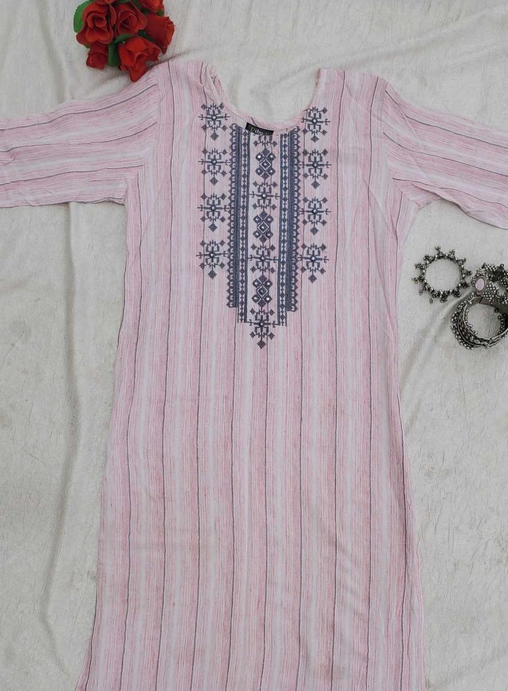Embroidered Stylish Pink Straight Kurti