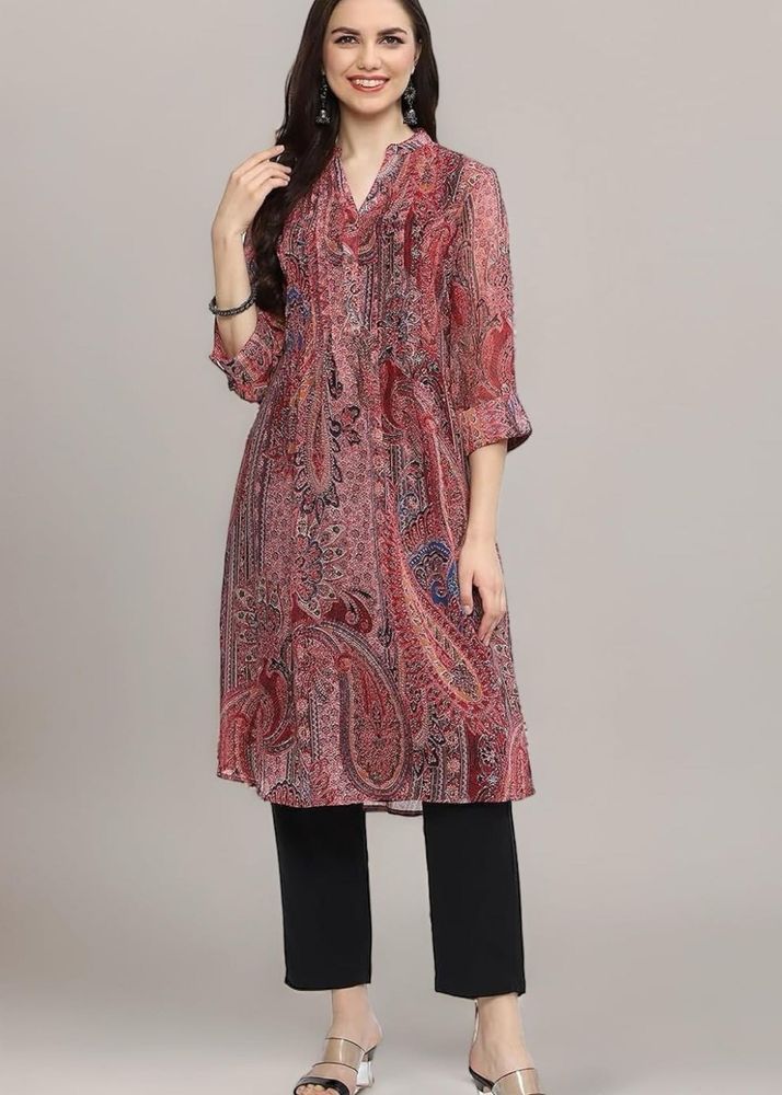 Women’s Maroon Paisley Print Straight Kurta