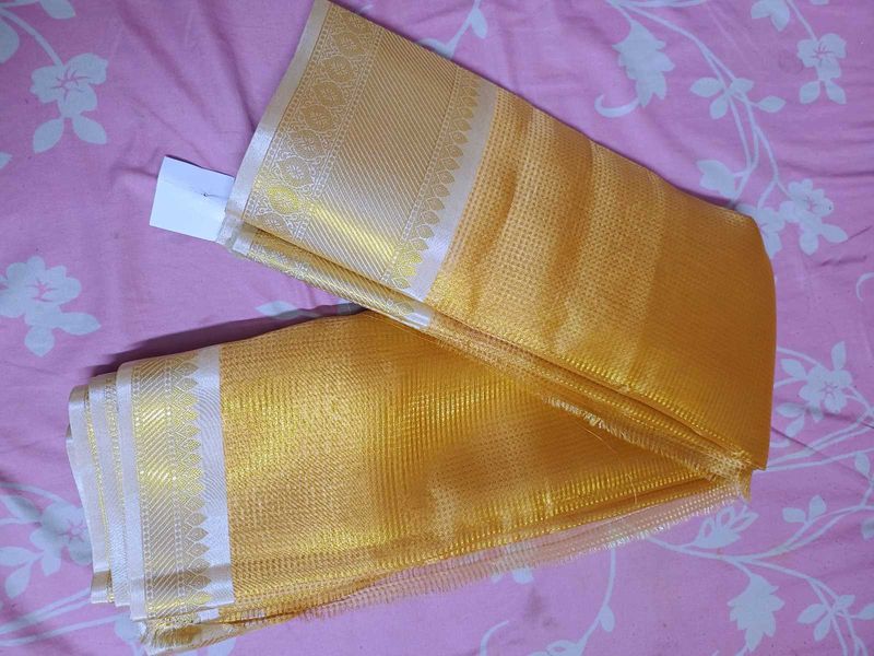New Golden Tissue Silk Saree Dual Tone.