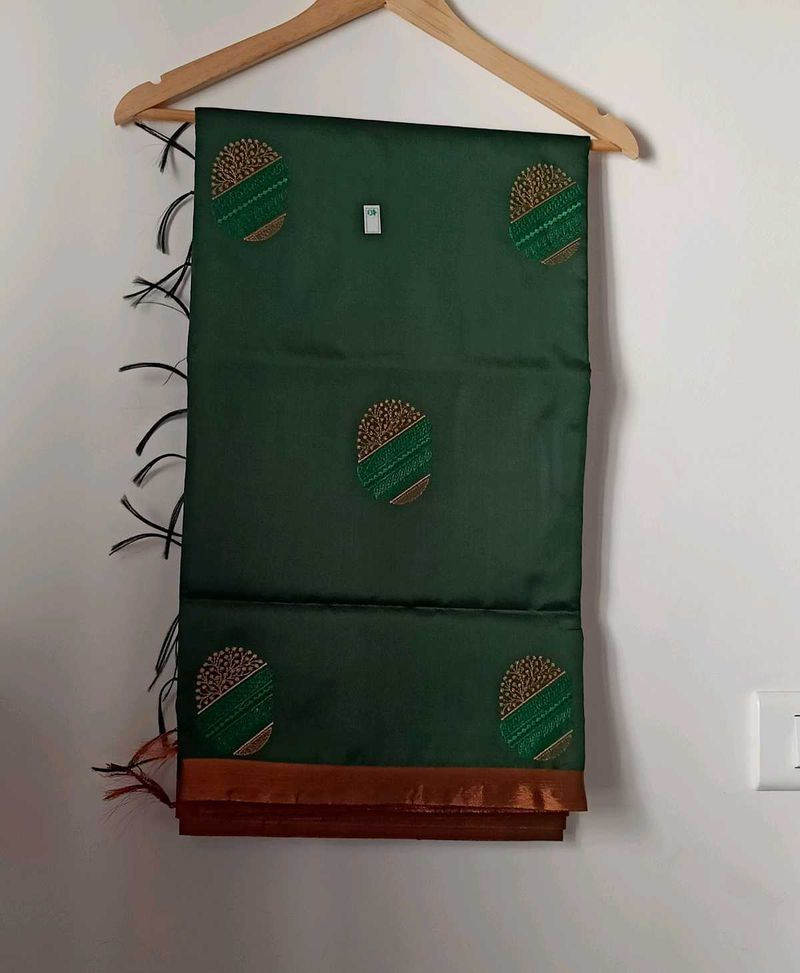 Green Embroidered Silk Fabric