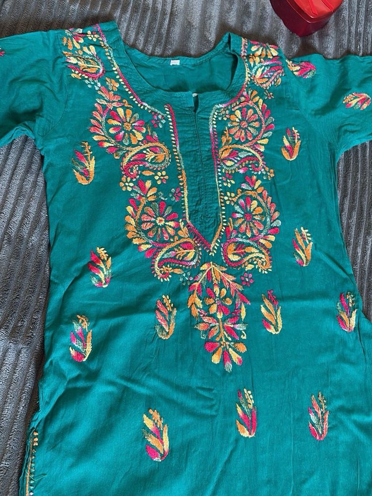 Green Embroidered Kurta