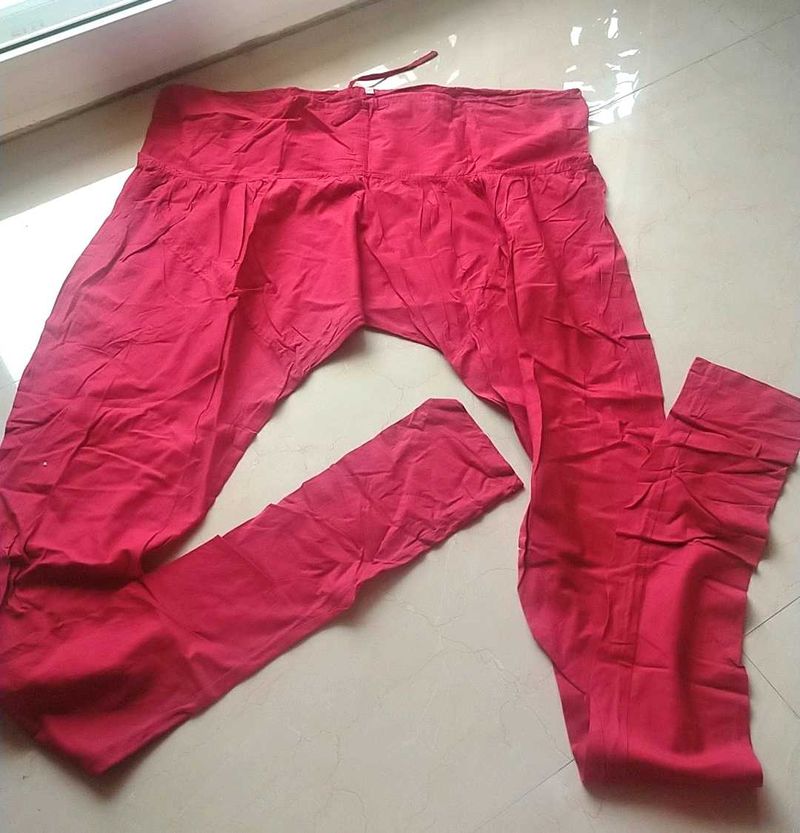 Red Pure Cotton Churidar Pants Size XL