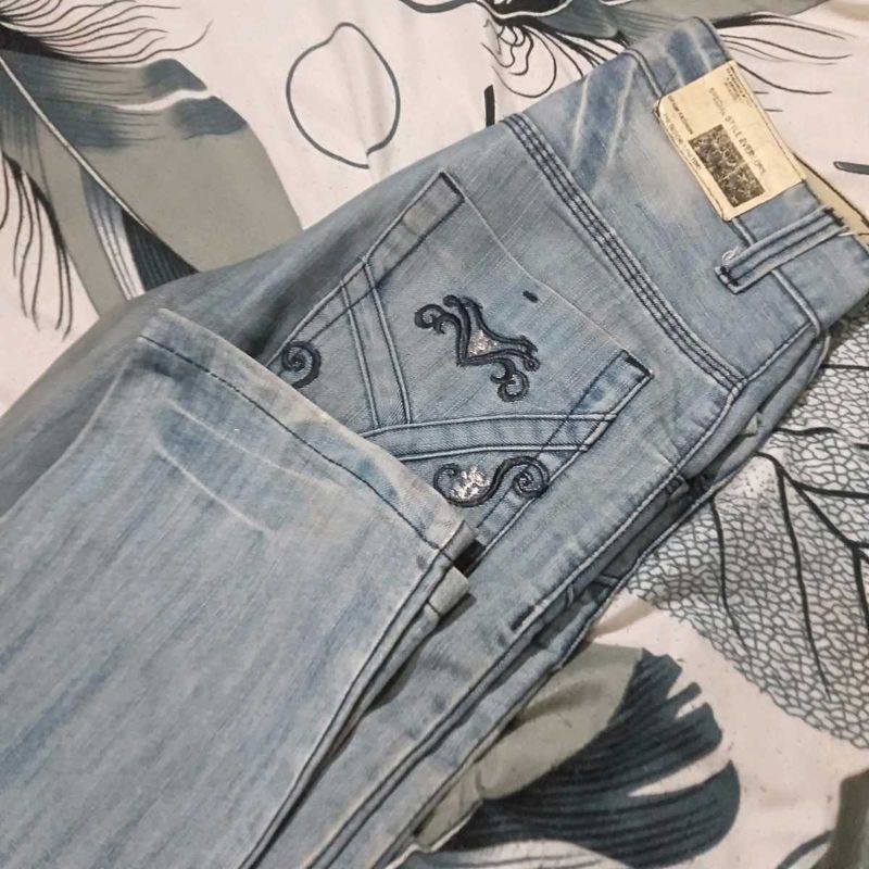 Embroidered Light Wash Denim Jeans