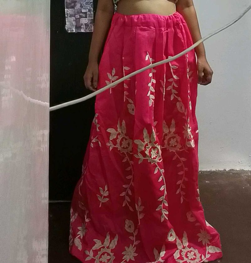Pink Embroidered Maxi Skirt
