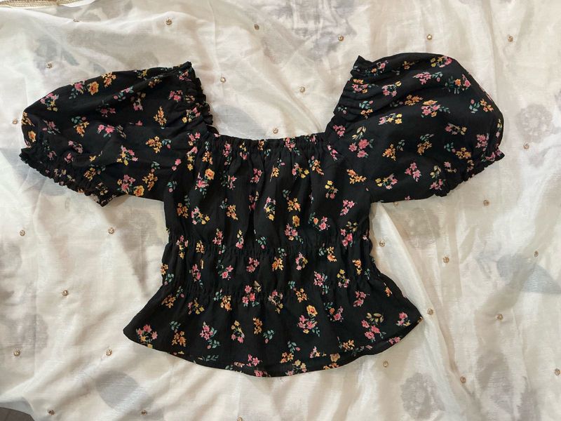 Floral Black Crop Top