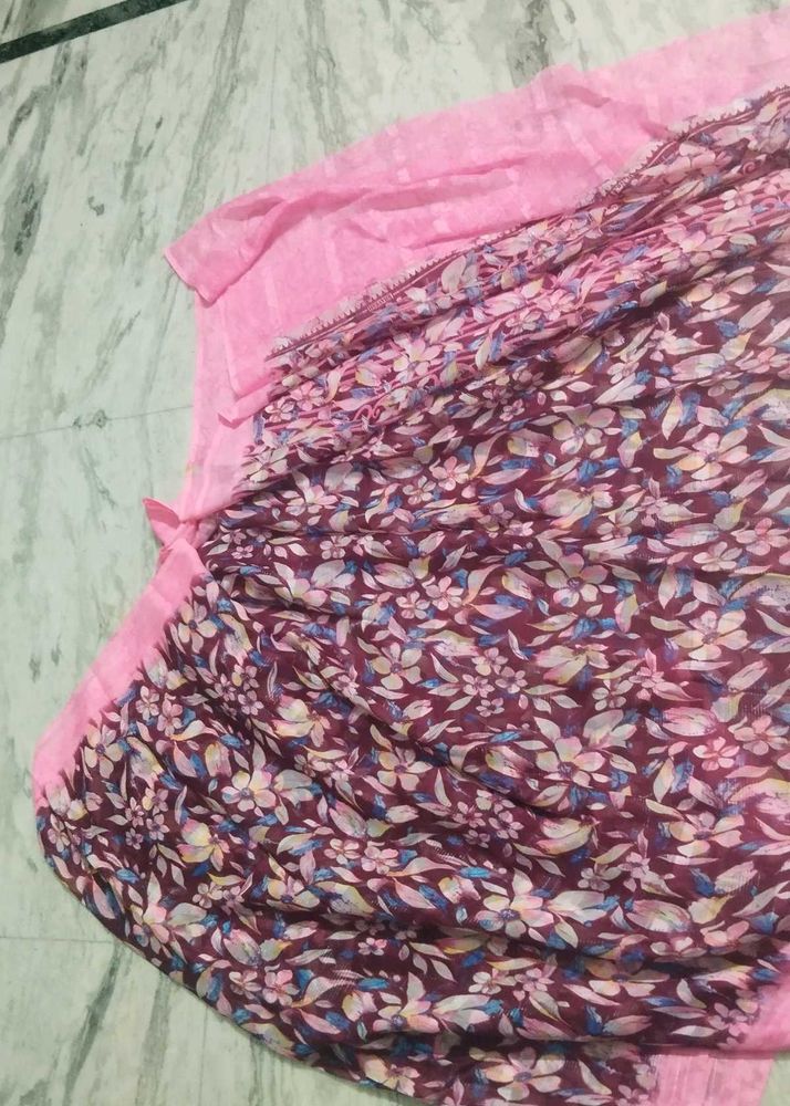 Floral Saree with Pink Border