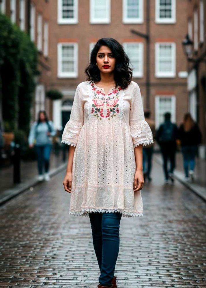 🔥Sale Today 🚨Embroidered Eyelet  Lace Trim Dres