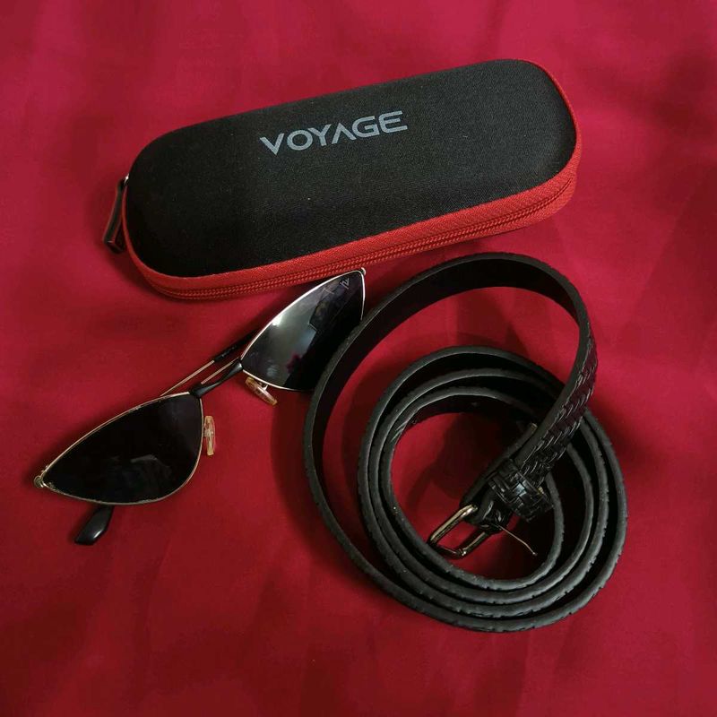 Set of stylish google and belt