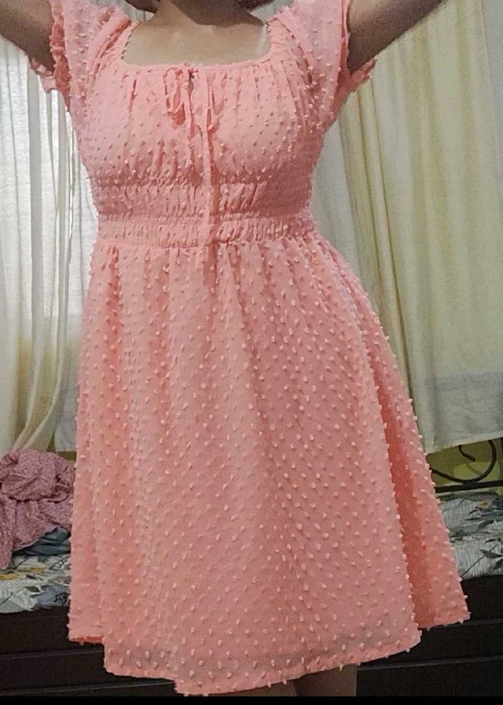 Tokyo Talkies Peach Swiss Dot Dress