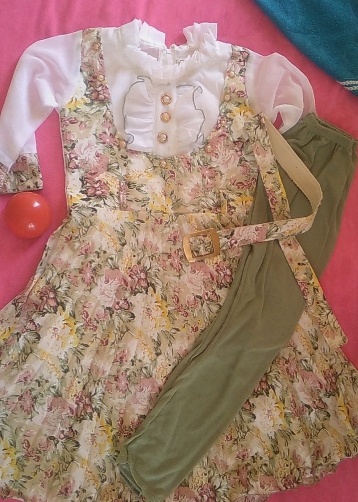 Girls Frock Three Piece Legging And Belt