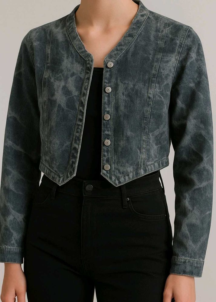 Acid Wash Cropped Denim Jacket