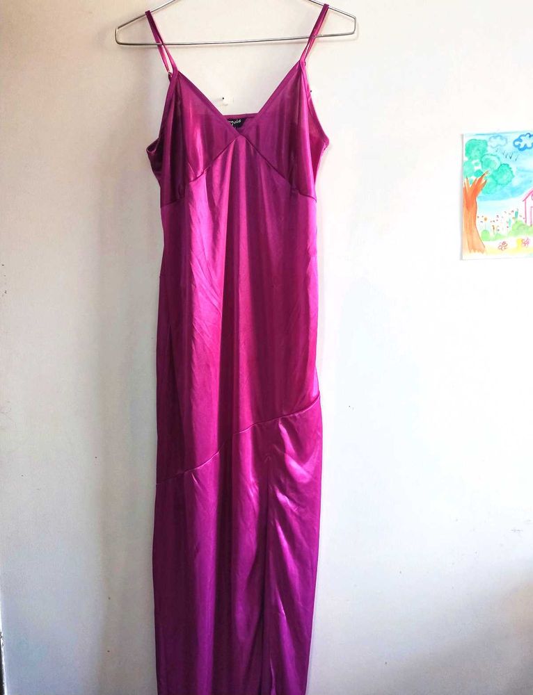 Silky Magenta Slip Dress with front Slit
