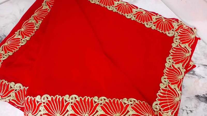 Lotus Border Red Saree