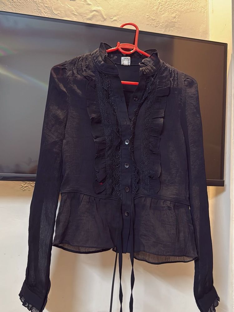 Black Ruffle Blouse