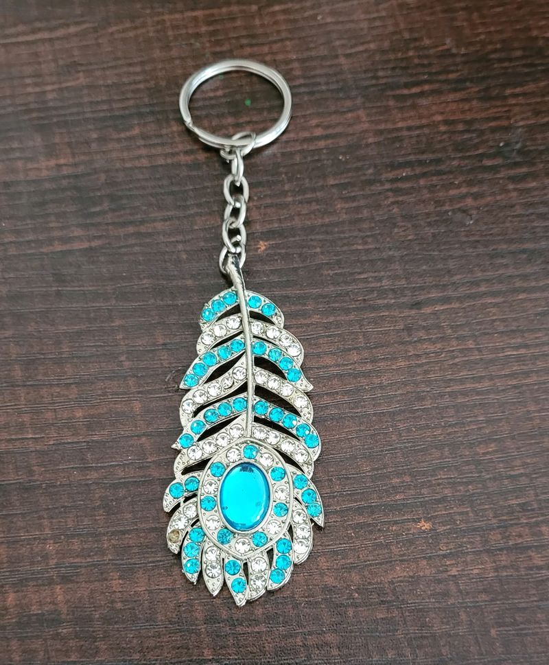 Oh My God Krishna Mor Pankh Metal Keychain Blue Colour