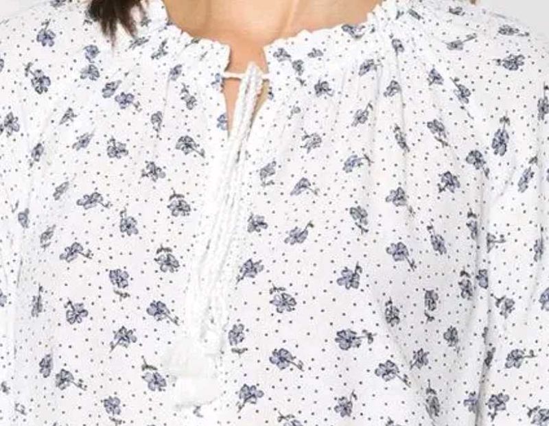 Floral Printed Top with Tassel Tie - Up