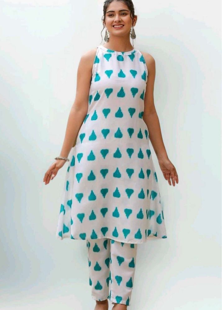 💚 Floral Fiesta: Halter Neck Kurti &amp; Pant Set (Si