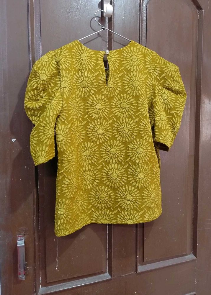 Olive Floral Puff Sleeve Top