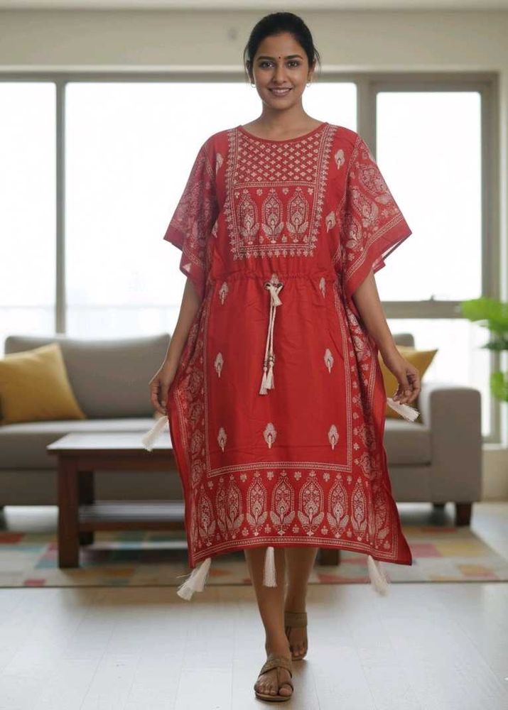 Red Printed Kaftan Dress