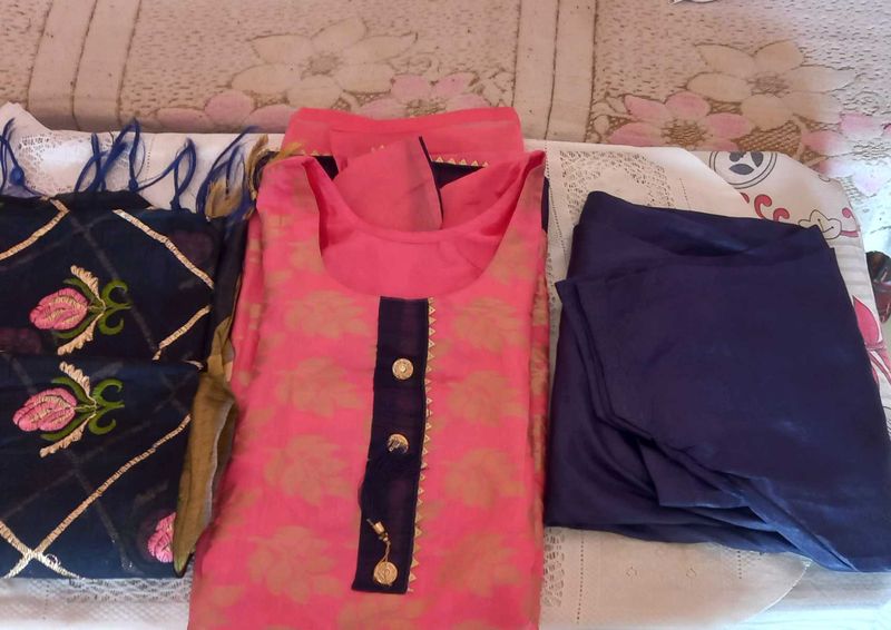 Pink &amp; Navy Kurta Set
