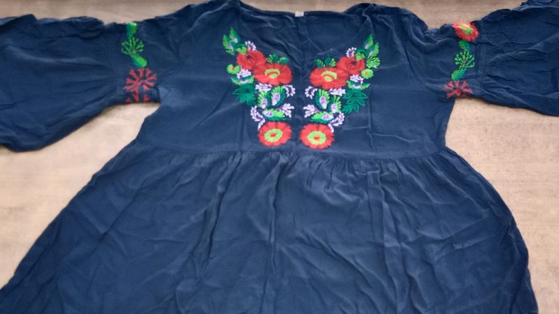 Navy Blue Embroidery Top