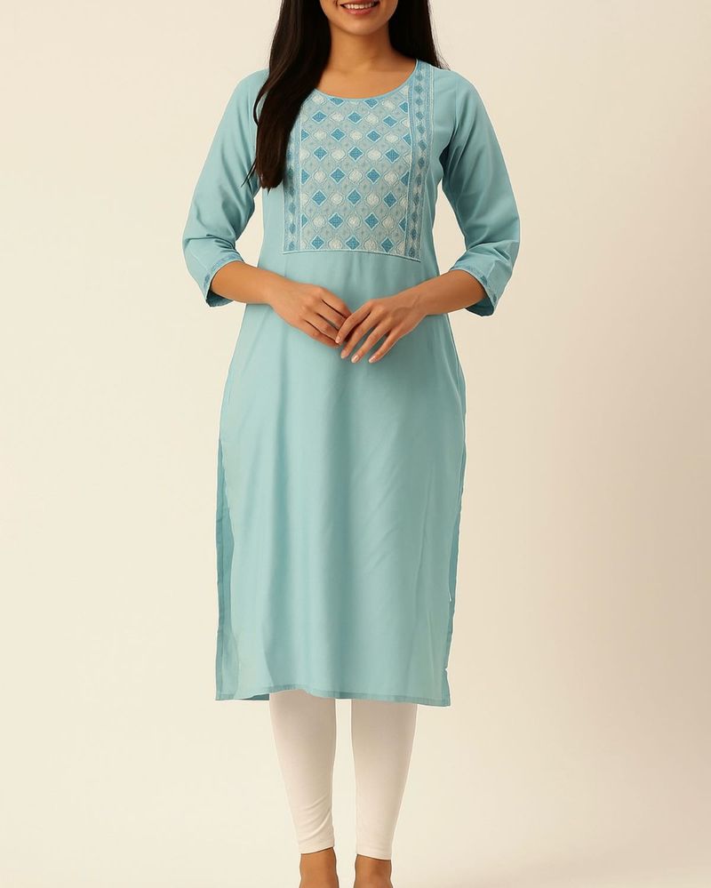 Elegant Blue Embroidered Kurta L Size