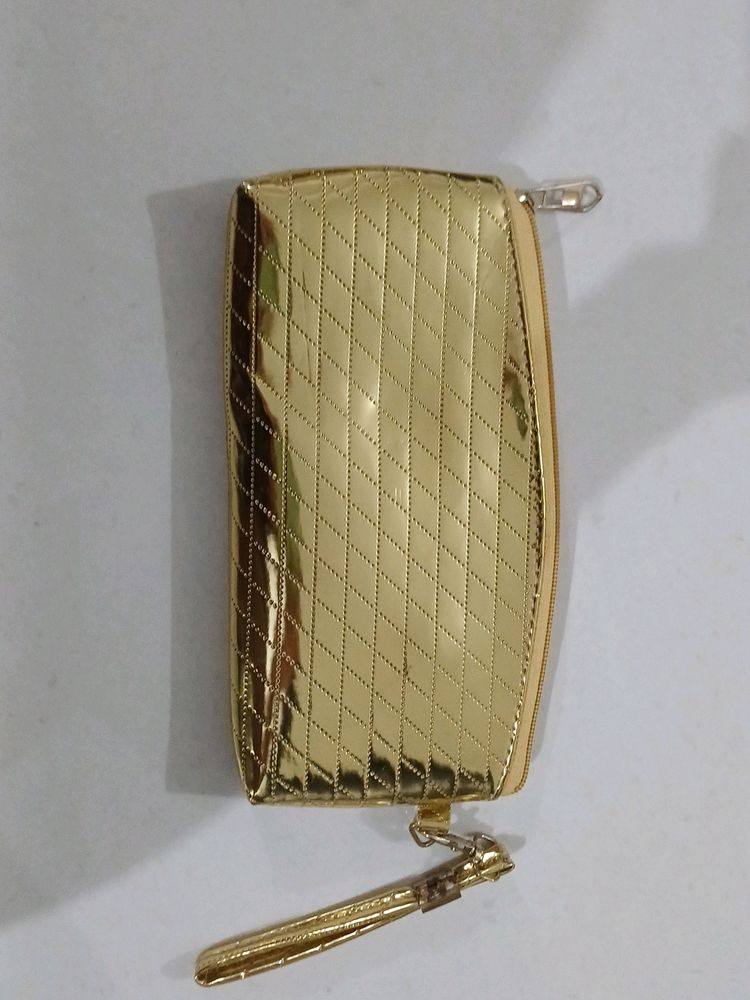 Golden Purse, Shining, Polishy, Small, Length: 23 Cm, Breadth 12 Cm
