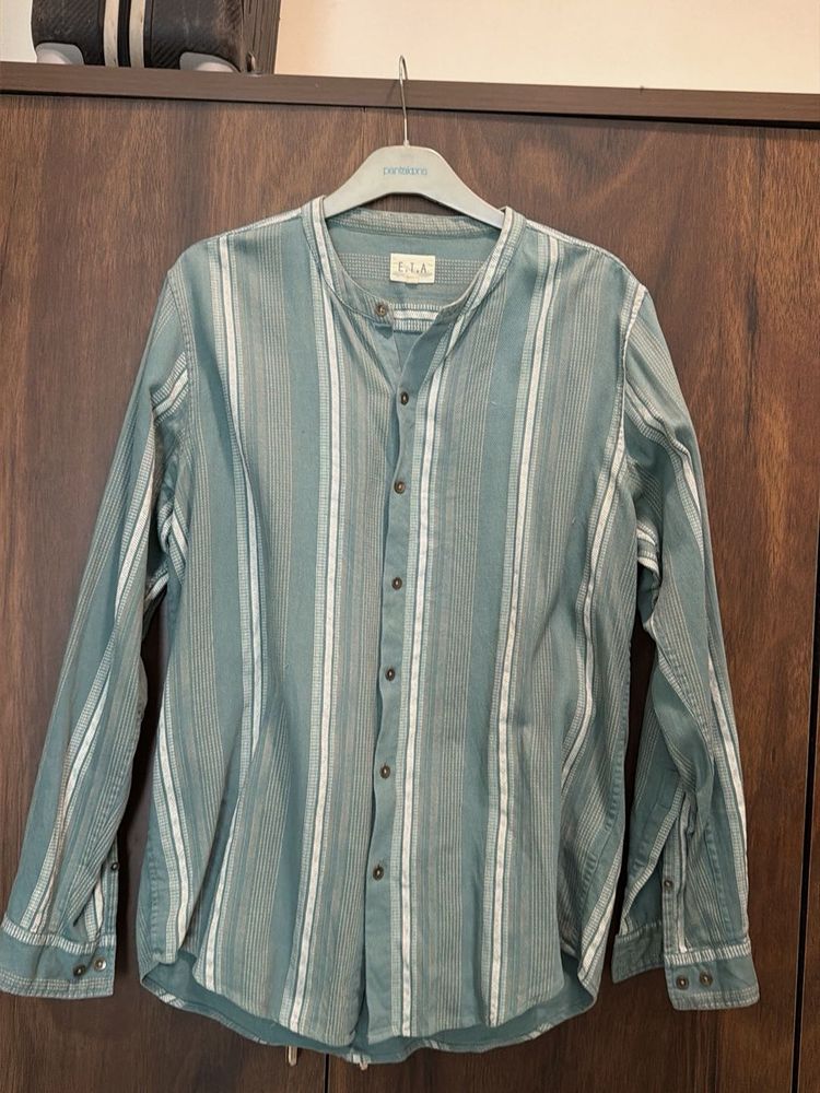 Striped Band Collar Shirt