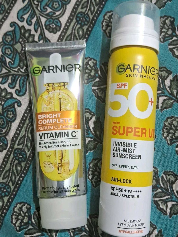 Combo😍Garnier Serum Facewash, Sunscreen