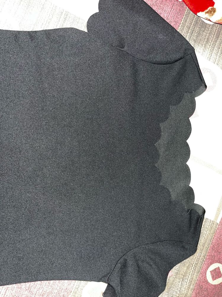 Black Top with Scalloped Trim