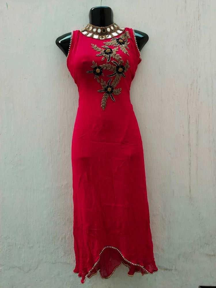 High Neck Mirror Work Kurti