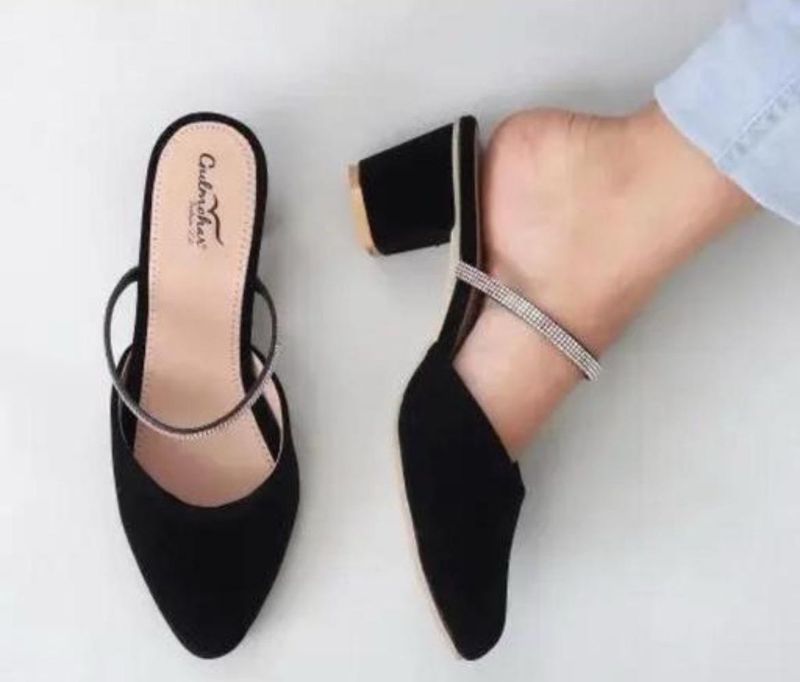 Elegant Black Mules with Rhinestone Detail