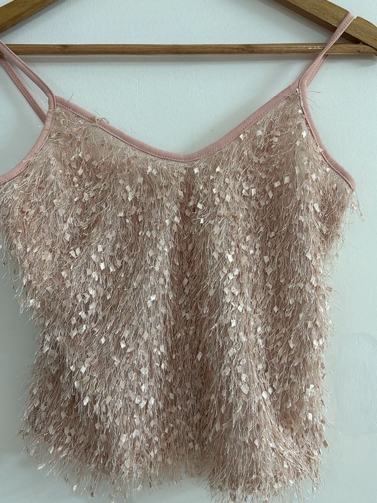 Threadwork Emblished Blush Pink Crop Top