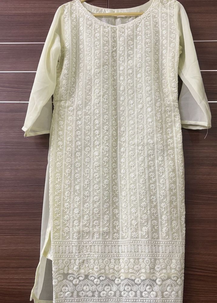 Radium Creamish Yellow  Chikankari Georgette Kurti